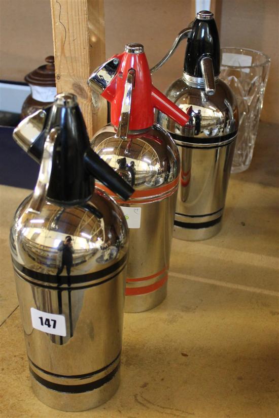 3 Mid Century soda syphons and a glass vase
